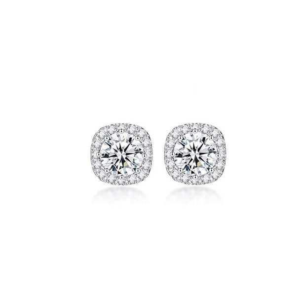 Paris Jewelry 18K White Gold White Halo Created Sapphire CZ Square 3ct CZ Cut Stud Earrings Plated Image 1