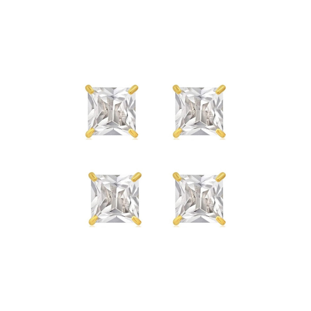 Paris Jewelry 10k Yellow Gold Plated Created White Sapphire CZ 1/2 Carat Square Stud Earrings Pack of 2 Image 1