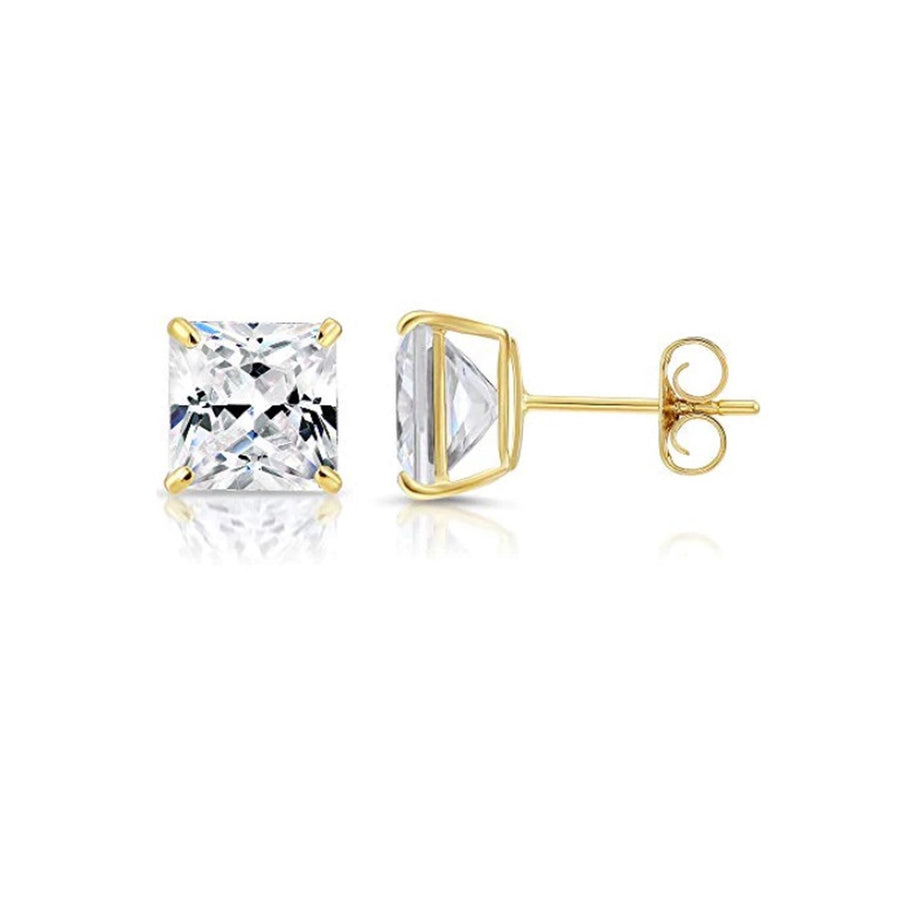 Paris Jewelry Genuine 14k Yellow Gold Square Created Cubic Zirconia Stud Earrings (3MM) Plated Image 1