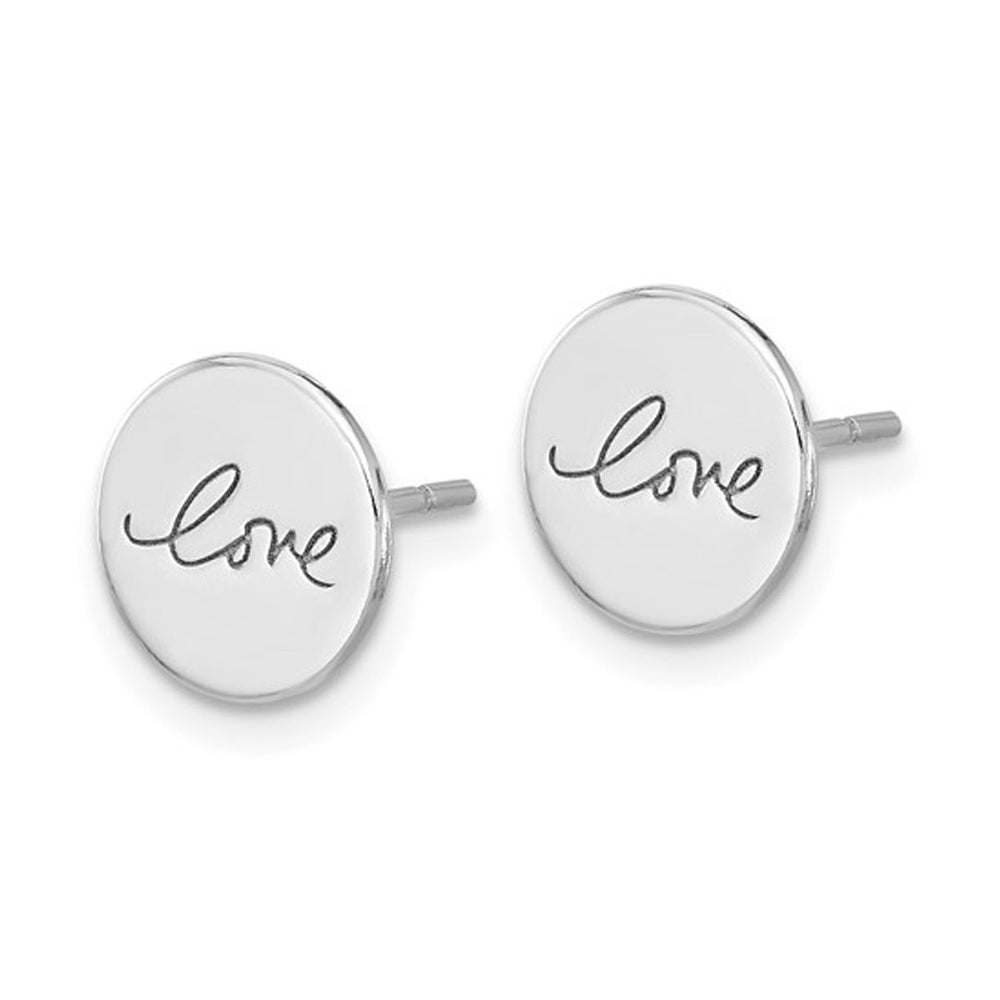 Sterling Silver LOVE Disc Post Earrings Image 2