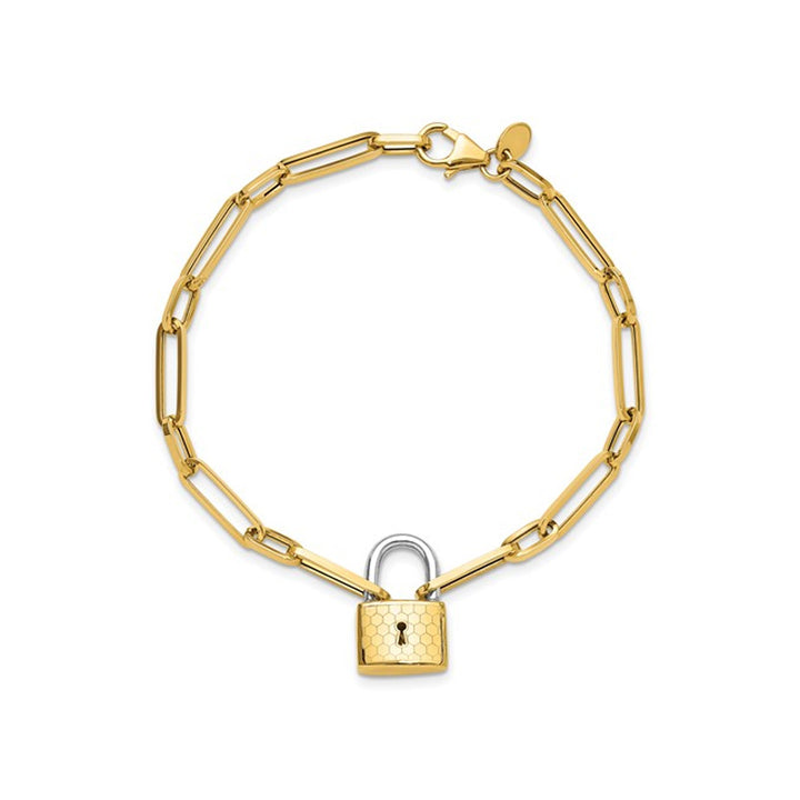 14K Yellow Gold Lock Charm Link Bracelet (7.50 inches) Image 4