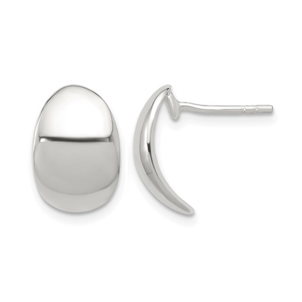 Polished Sterling Silver C-Shape Button Post Earrings Image 1