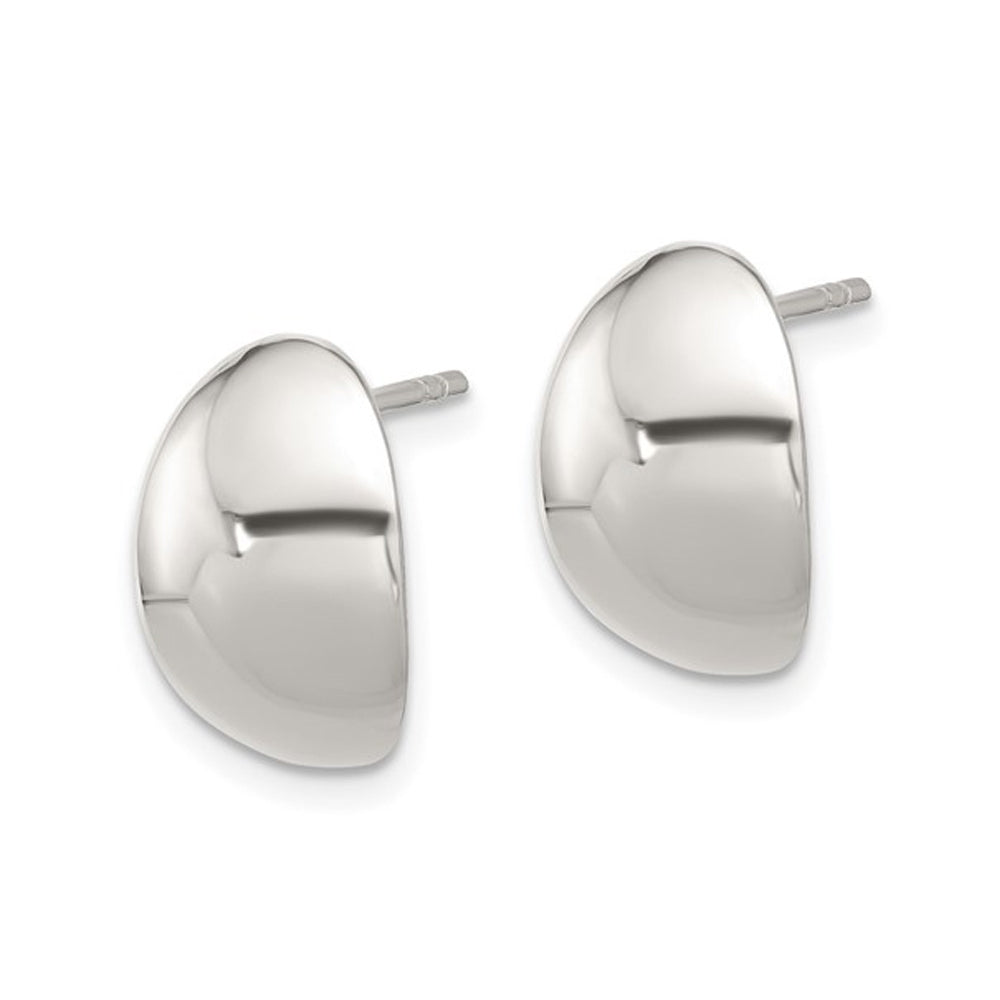 Polished Sterling Silver C-Shape Button Post Earrings Image 4