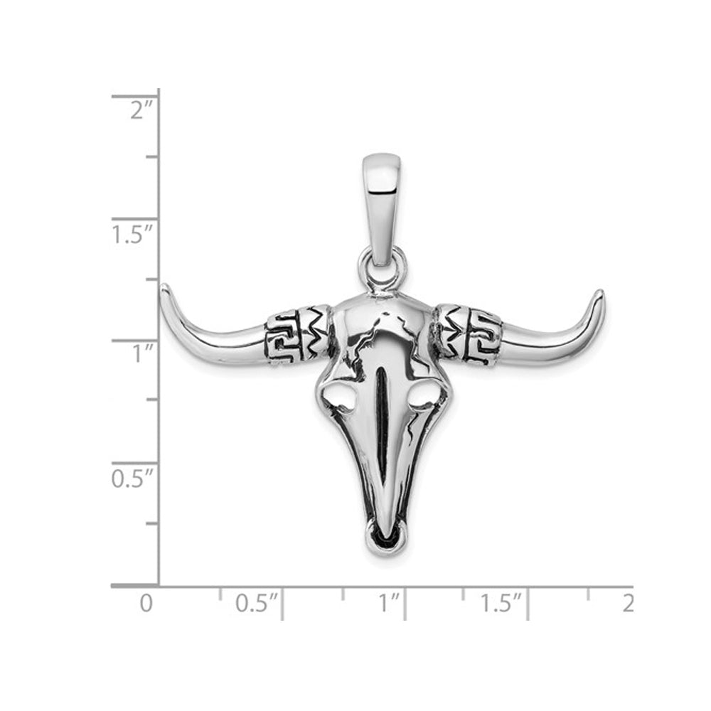 Sterling Silver Antiqued Bull Skull Pendant Necklace with Chain Image 2