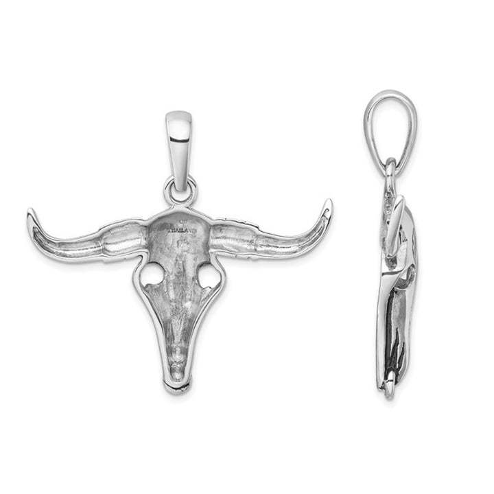 Sterling Silver Antiqued Bull Skull Pendant Necklace with Chain Image 3