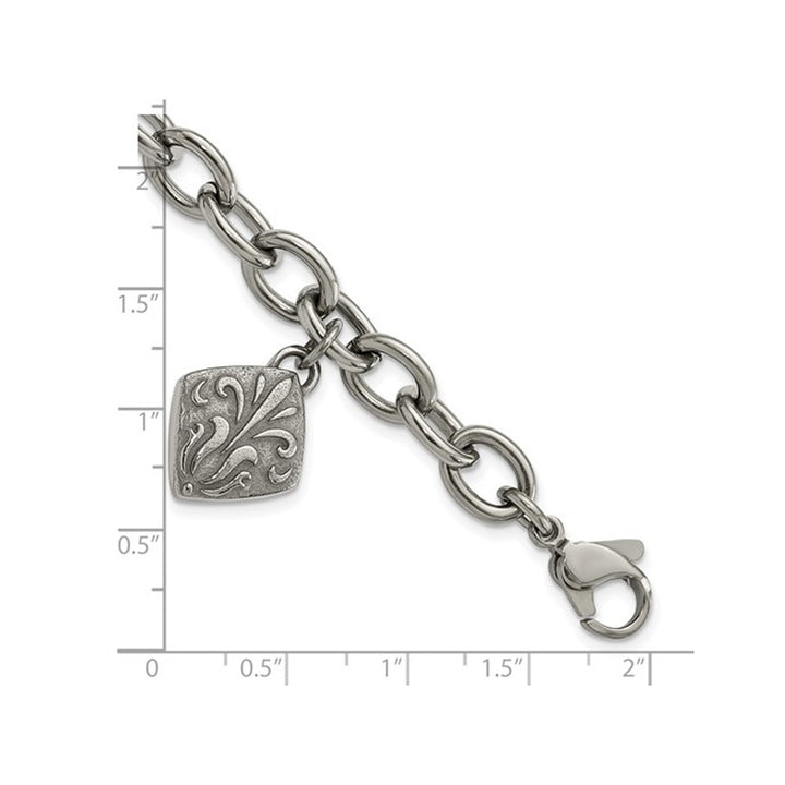 Black Titanium Etched Charm Bracelet (8.0 Inches) Image 3