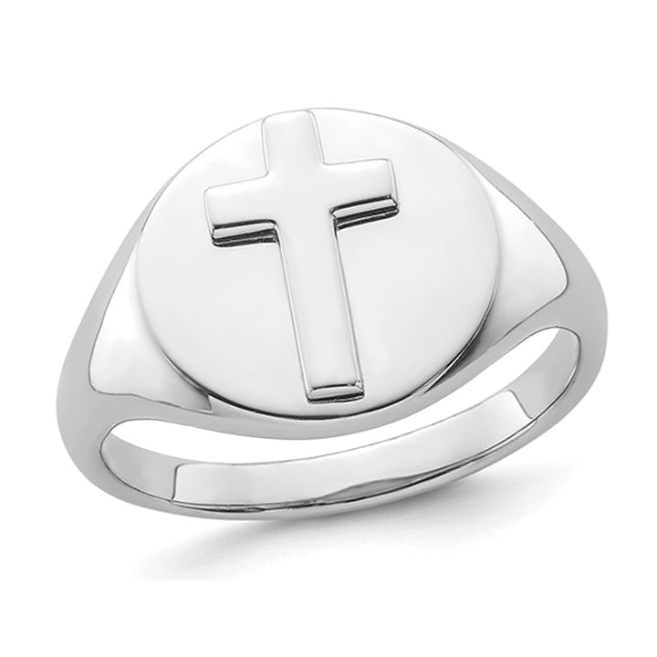 Mens Sterling Silver Polished Cross Ring Image 1