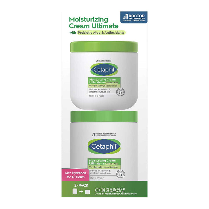 Cetaphil Moisturizing Cream Ultimate with Prebiotic Aloe 2 Pack (20 Oz + 16 Oz) Image 1