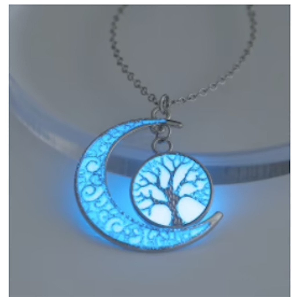 GLOW IN THE DARK MOON and TREE NECKLACE ON 18" SILVER NECKLACE CHAIN jewelry JL753 Image 2