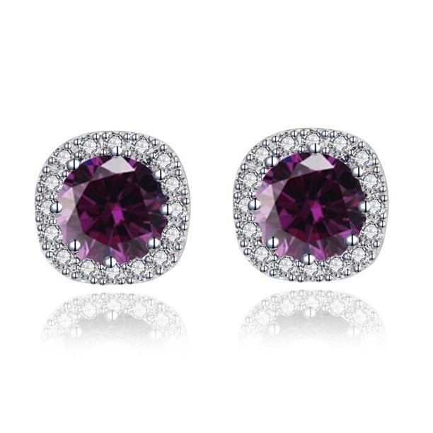 Paris Jewelry 14k White Gold 4 Ct Round Created Amethyst CZ Halo Stud Earrings Plated Image 1