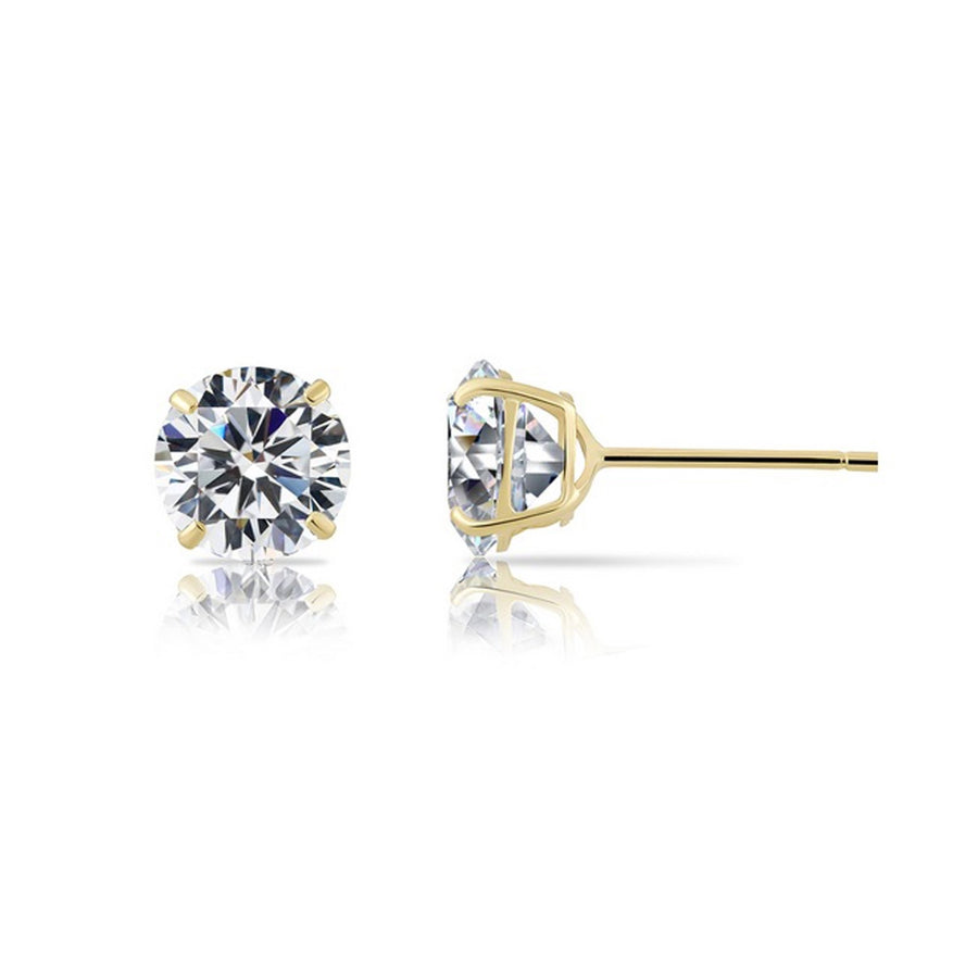 Paris Jewelry Genuine 14k Yellow Gold Round Created White Sapphire CZ Stud Earrings(3MM) Plated Image 1
