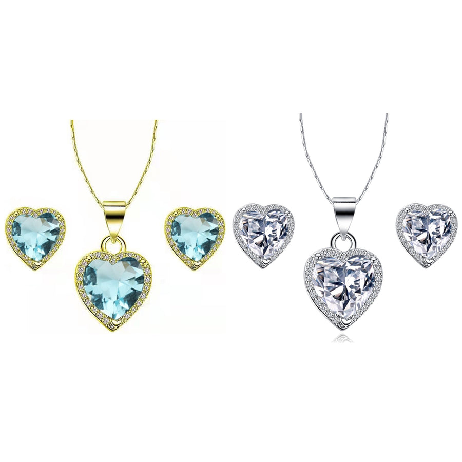 Paris Jewelry 24k Yellow and White Gold 3Ct Created Aquamarine and Cubic Zirconia Full Necklace Set 18 inch Plated Image 1
