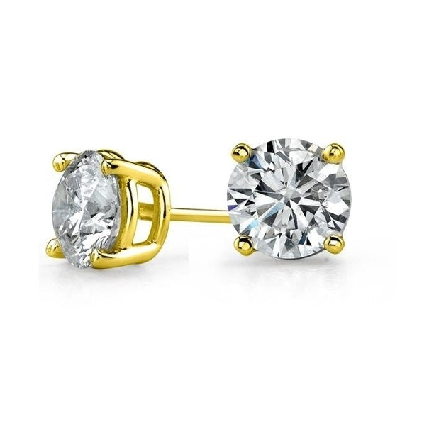 Paris Jewelry 14k Yellow Gold 1/2 Carat 4 Prong Solitaire Round Diamond Stud Earrings. Image 1