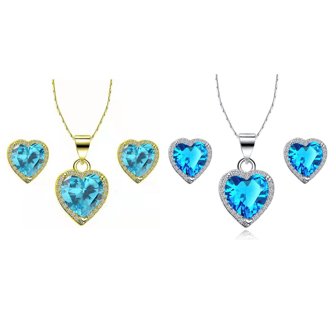 Paris Jewelry 18k Yellow and White Gold 2Ct Created Blue Topaz CZ Full Necklace Set 18 inch Plated Image 1
