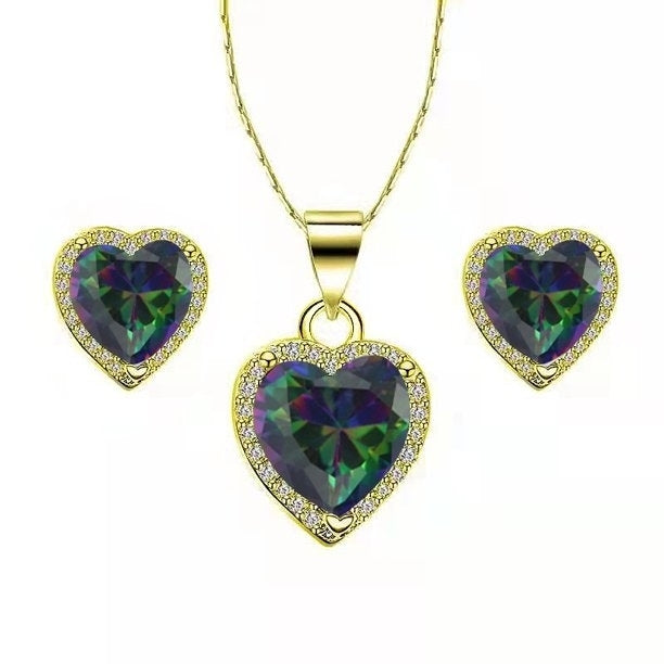 Paris Jewelry 14k Yellow Gold Heart 4 Ct Created Alexandrite CZ Full Set Necklace 18 inch Plated Image 1
