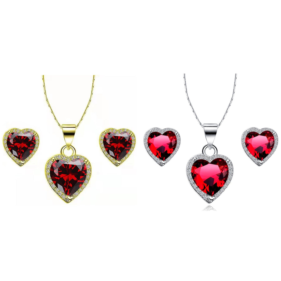 Paris Jewelry 10k Yellow and White Gold 4Ct Created Garnet CZ Full Necklace Set 18 inch Plated Image 1