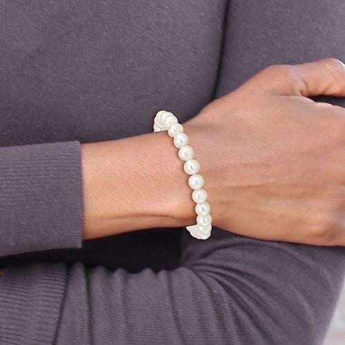 6-7mm White Freshwater Cultured Pearl Stretch Bracelet Image 4