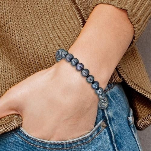 6-7mm Black Freshwater Cultured Pearl Stretch Bracelet Image 4