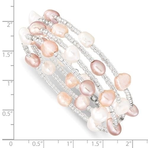 6-7mm Multicolored Baroque Freshwater Cultured Pearl and Glass Wrap Bracelet Image 3