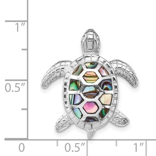 Sterling Silver Rhodium-plated Abalone Textured Turtle Slide Image 3