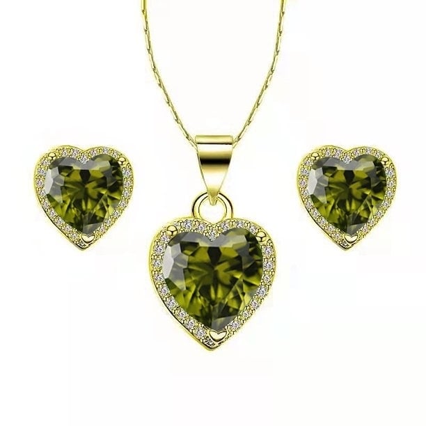 Paris Jewelry 18k Yellow Gold Heart 1Ct Created Peridot CZ Full Set Necklace 18 inch Plated Image 1