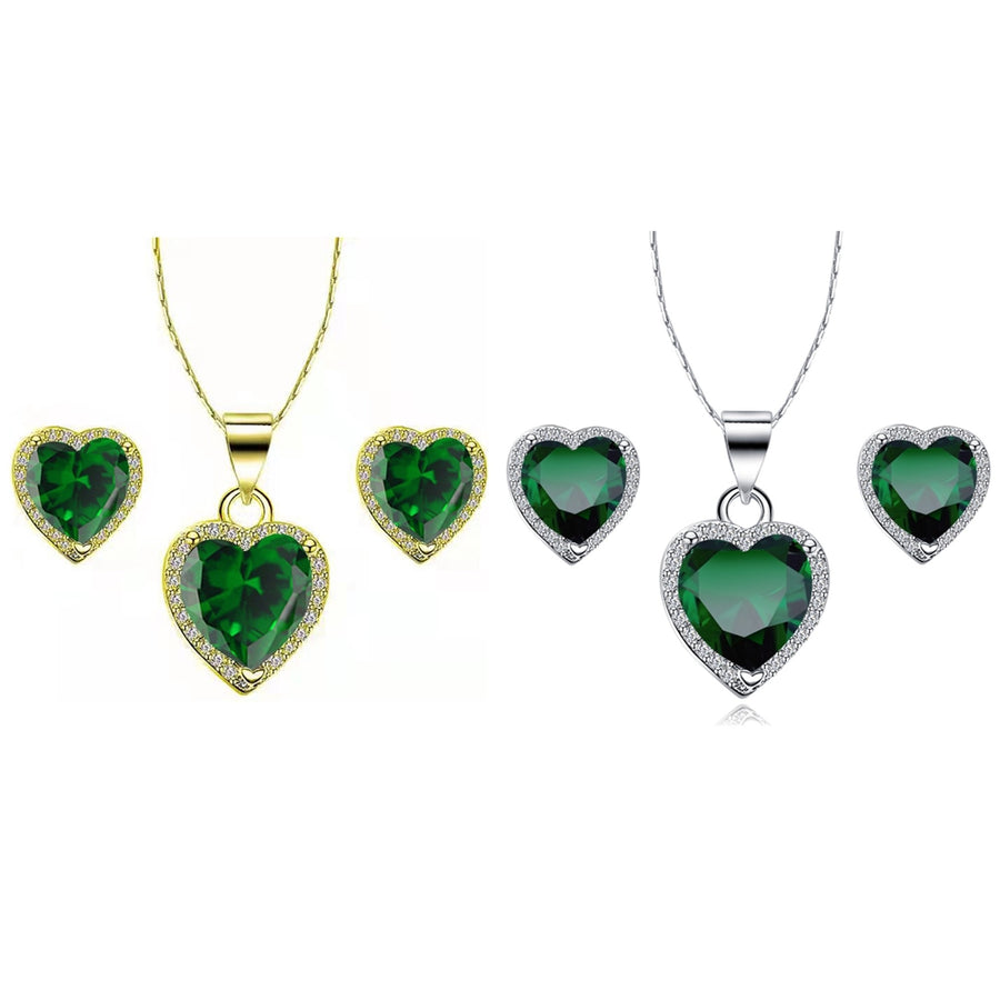 Paris Jewelry 10k Yellow and White Gold 1/2Ct Created Emerald CZ Full Necklace Set 18 inch Plated Image 1
