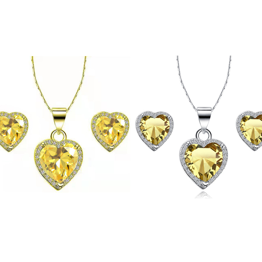 Paris Jewelry 24k Yellow and White Gold 1Ct Created Yellow Sapphire CZ Full Necklace Set 18 inch Plated Image 1