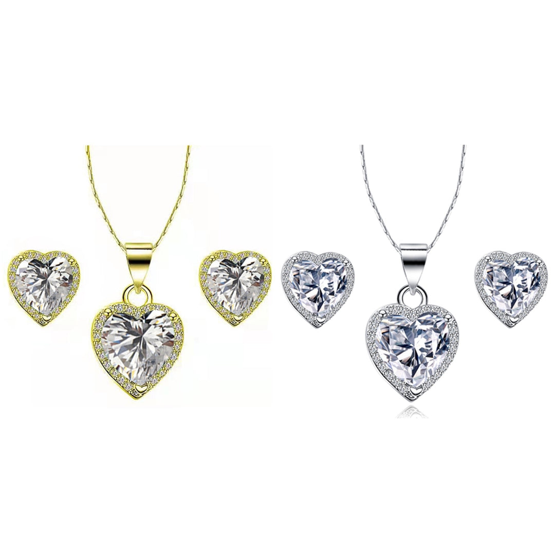 Paris Jewelry 24k Yellow and White Gold 1Ct Created White Sapphire CZ Full Necklace Set 18 inch Plated Image 1