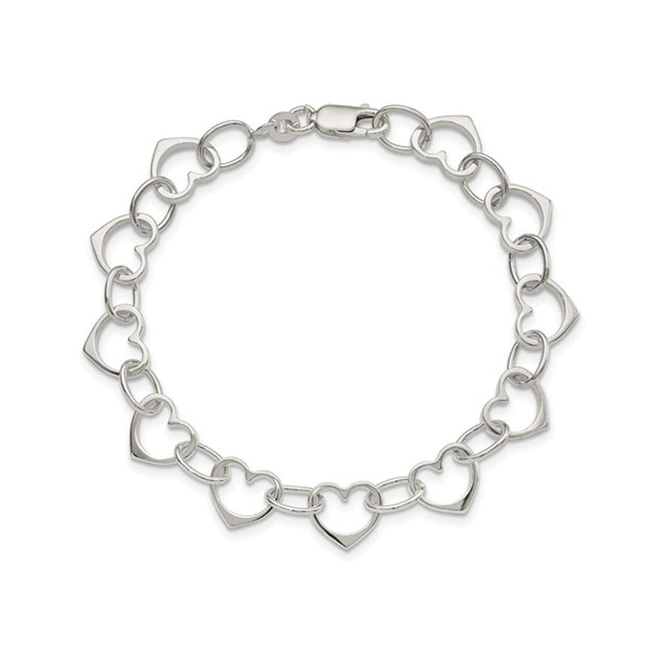 Sterling Silver Polished Heart Link Bracelet (7.00 Inches) Image 1