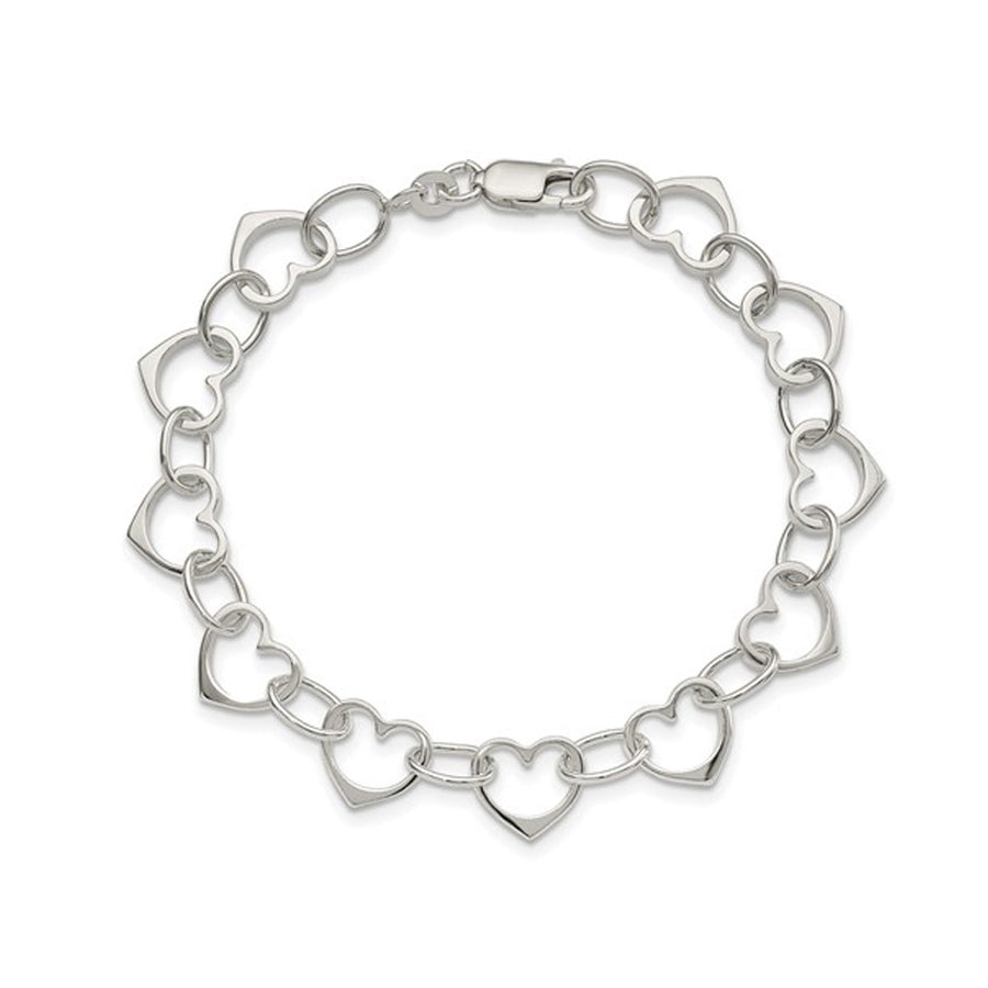 Sterling Silver Polished Heart Link Bracelet (7.00 Inches) Image 1