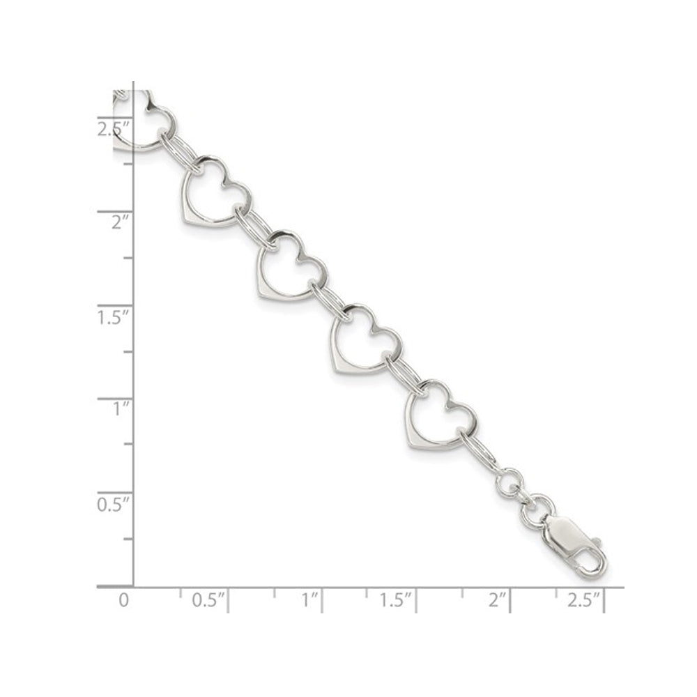 Sterling Silver Polished Heart Link Bracelet (7.00 Inches) Image 2