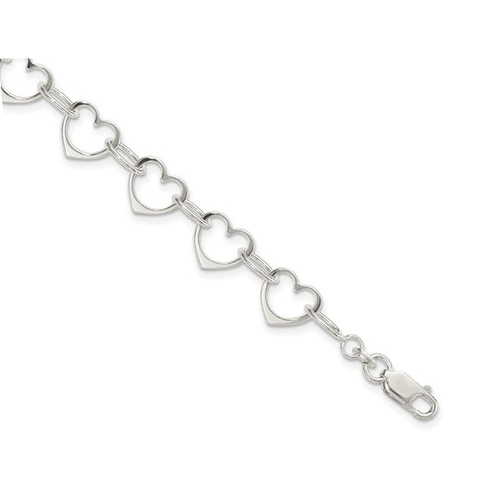 Sterling Silver Polished Heart Link Bracelet (7.00 Inches) Image 3