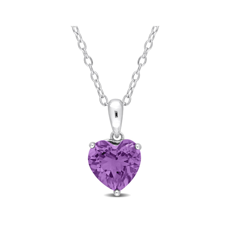 1.50 Carat (ctw) Amethyst Heart Solitaire Pendant Necklace in Sterling Silver with Chain Image 1
