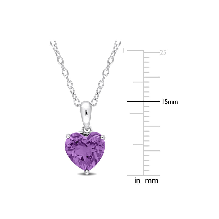 1.50 Carat (ctw) Amethyst Heart Solitaire Pendant Necklace in Sterling Silver with Chain Image 3