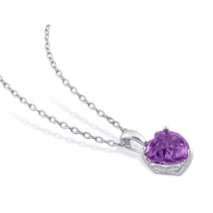 1.50 Carat (ctw) Amethyst Heart Solitaire Pendant Necklace in Sterling Silver with Chain Image 4