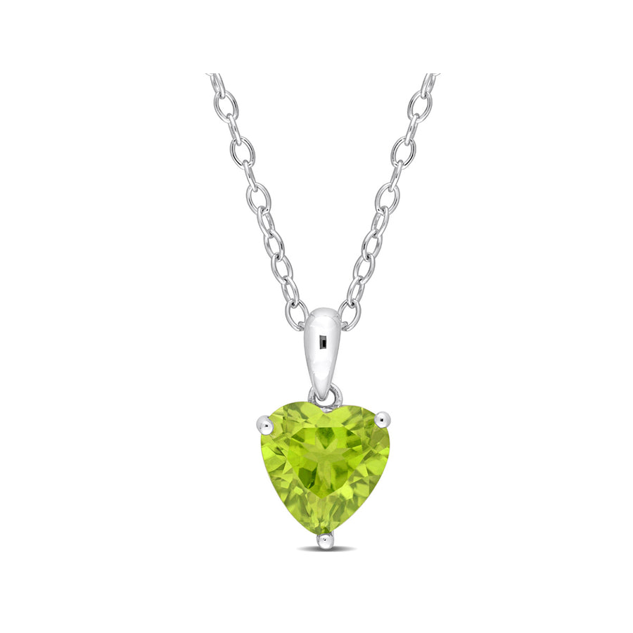 1.67 Carat (ctw) Peridot Heart Solitaire Pendant Necklace in Sterling Silver with Chain Image 1