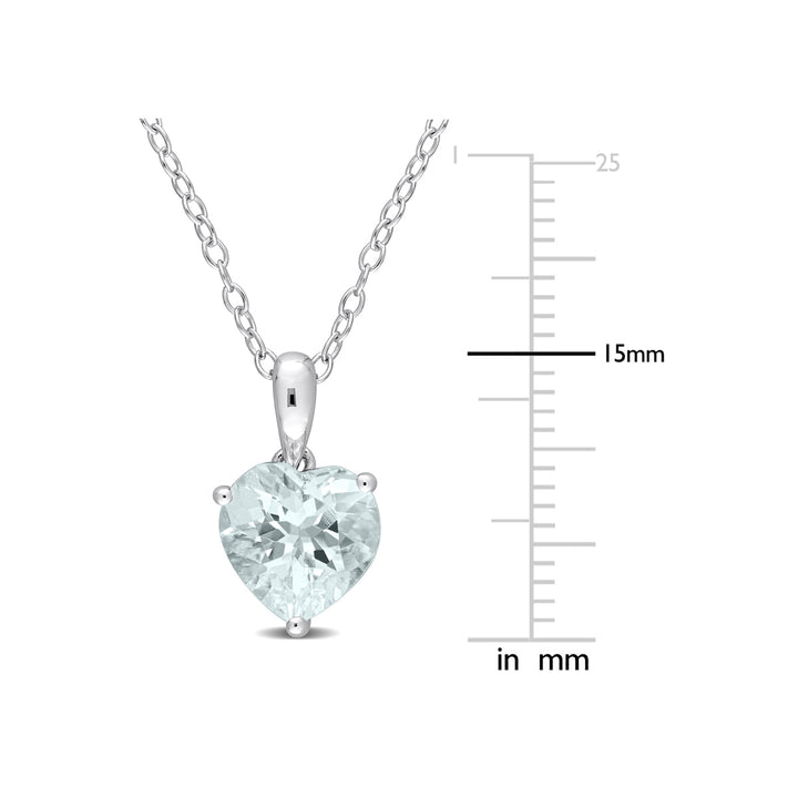1.50 Carat (ctw) Aquamarine Heart Solitaire Pendant Necklace in Sterling Silver with Chain Image 3