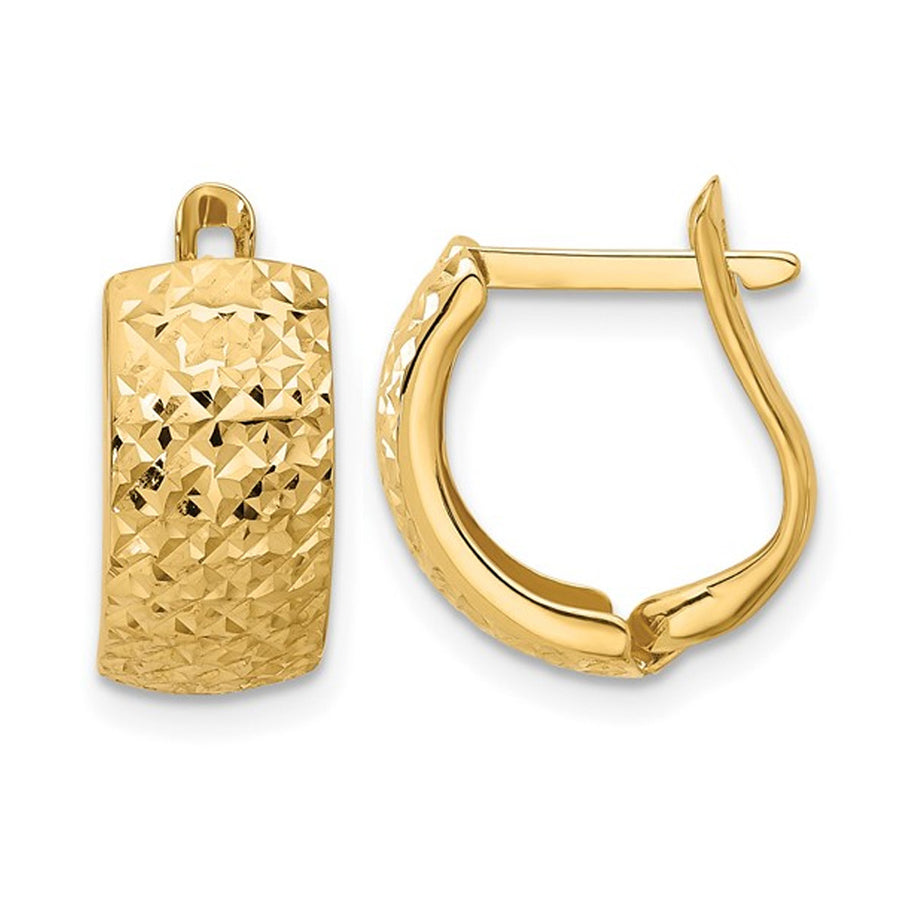 Diamond Cut Omega Hoop Earrings in 14K Yellow Gold Image 1