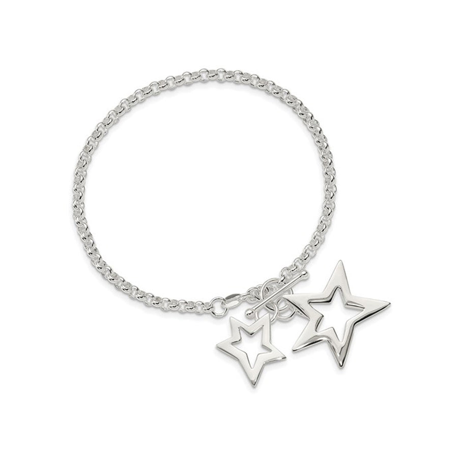 Sterling Silver Fancy Stars Charm Toggle Bracelet (7 inches) Image 1