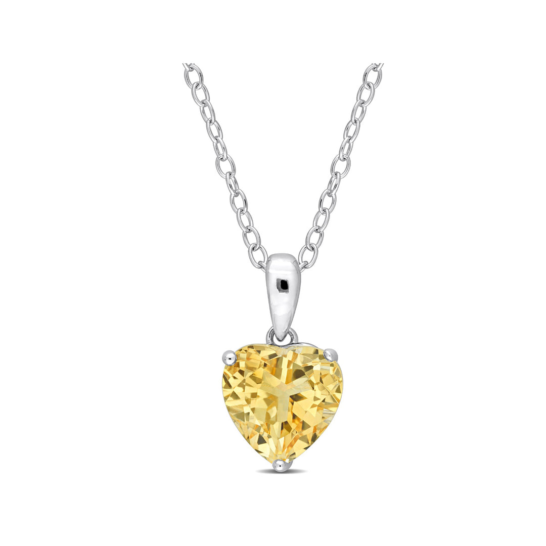 1.64 Carat (ctw) Citrine Heart Solitaire Pendant Necklace in Sterling Silver with Chain Image 1