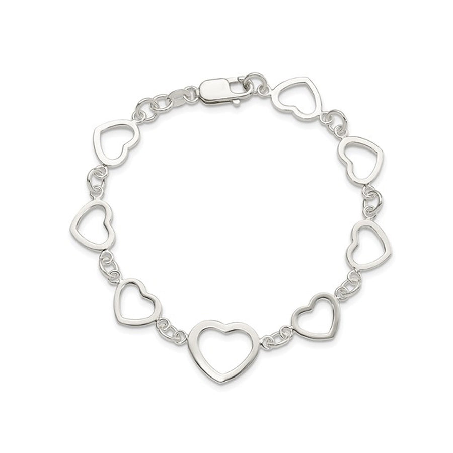 Sterling Silver Polished Heart Link Bracelet (7.50 Inches) Image 1