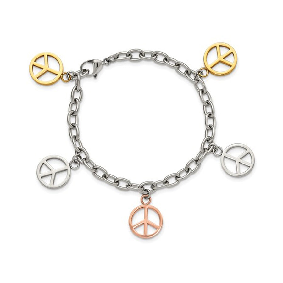 Stainless Steel Peace Sign Charm Bracelet (8.50 Inches) Image 1