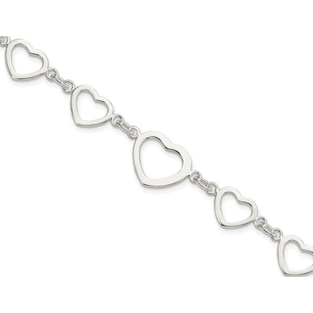 Sterling Silver Polished Heart Link Bracelet (7.50 Inches) Image 4