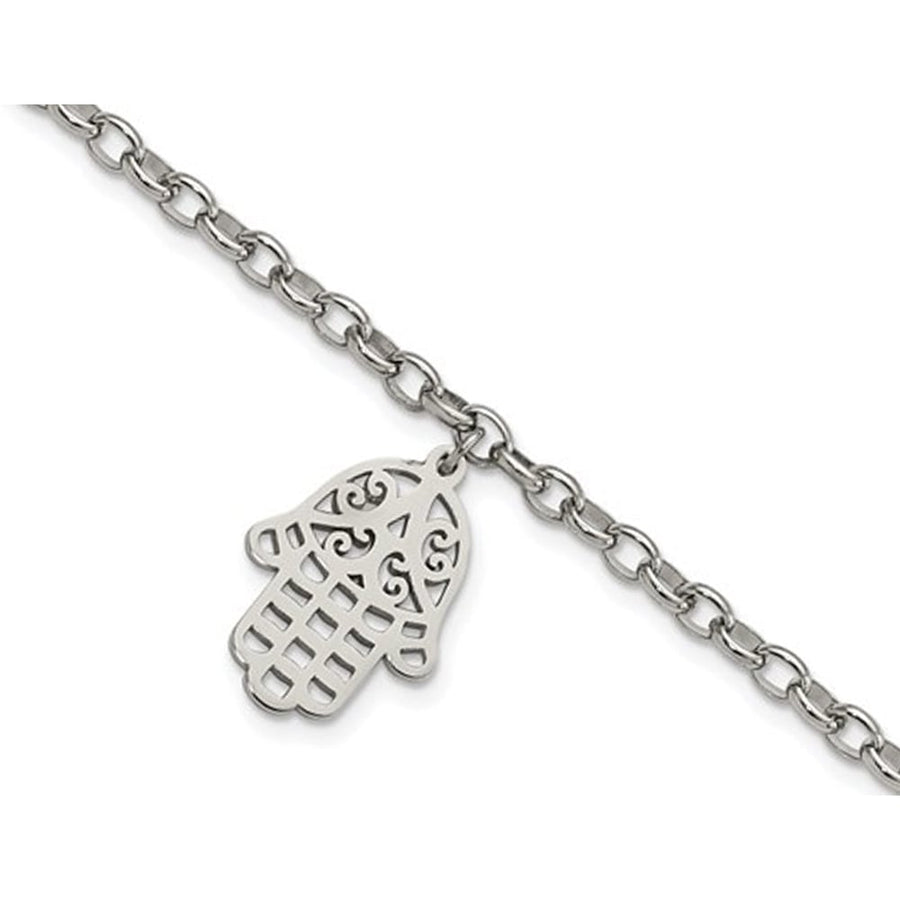Stainless Steel Hamsa Charm Link Bracelet (7 Inches) Image 1