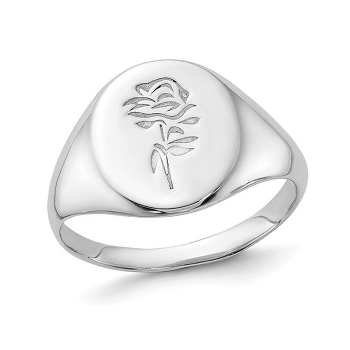 Sterling Silver Polished Rose Signet Ring Image 1
