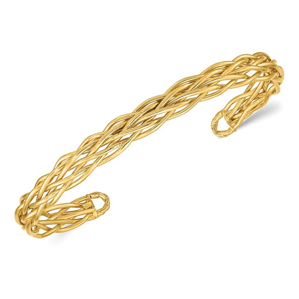 14K Yellow Gold Braided Woven Bracelet Cuff Bangle Image 1
