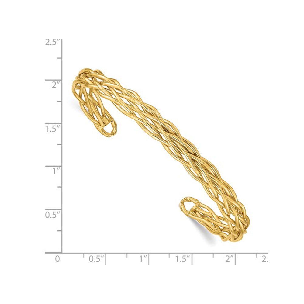 14K Yellow Gold Braided Woven Bracelet Cuff Bangle Image 2
