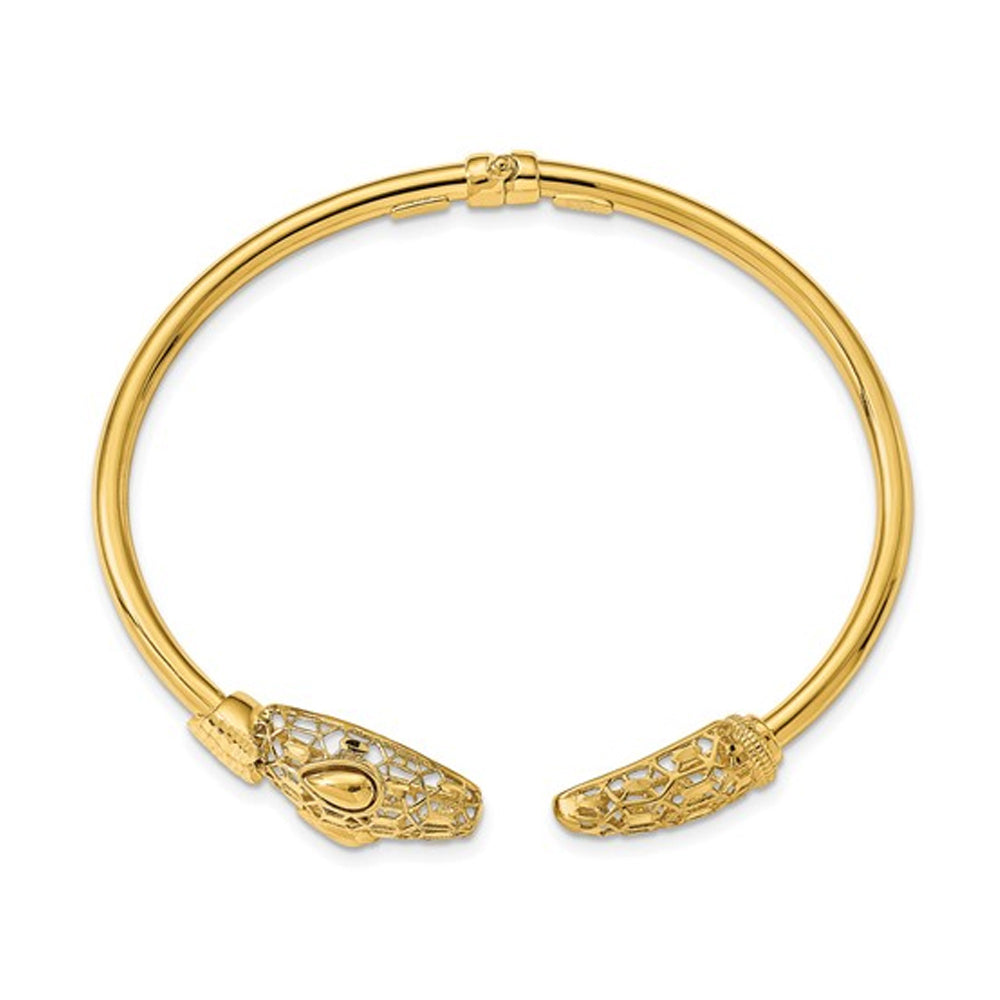 14K Yellow Gold Snake Head Hinged Bangle Bracelet Image 2