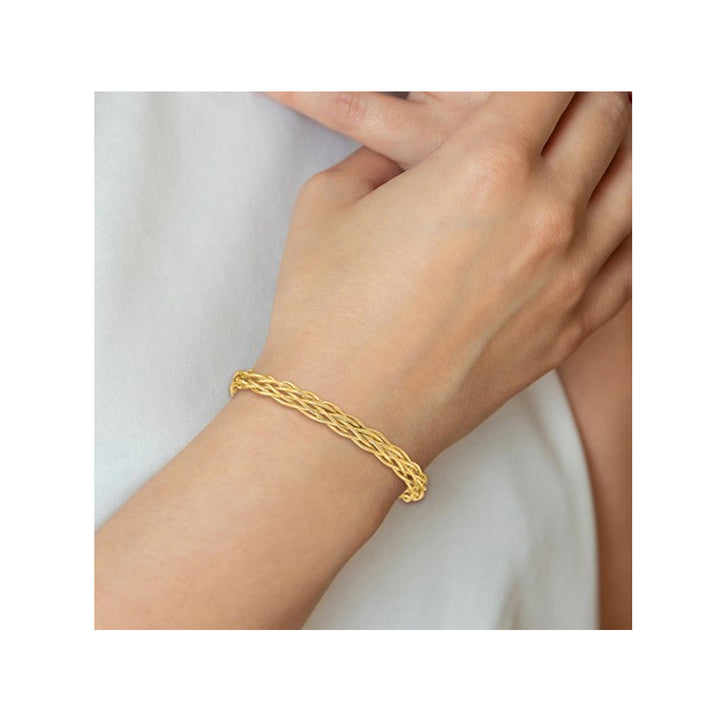 14K Yellow Gold Braided Woven Bracelet Cuff Bangle Image 4