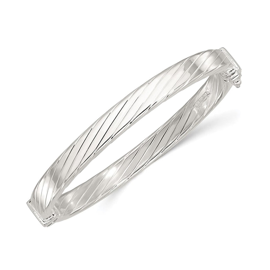 Sterling Silver striped Hinged Bangle Bracelet  (7.0mm) Image 1